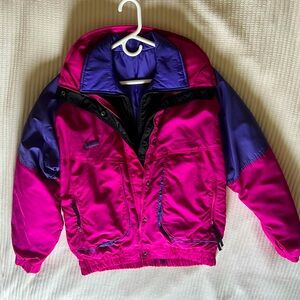 Vintage 80s 90s Columbia Powder Keg Ski Jacket Large 3 in 1 pink black purple